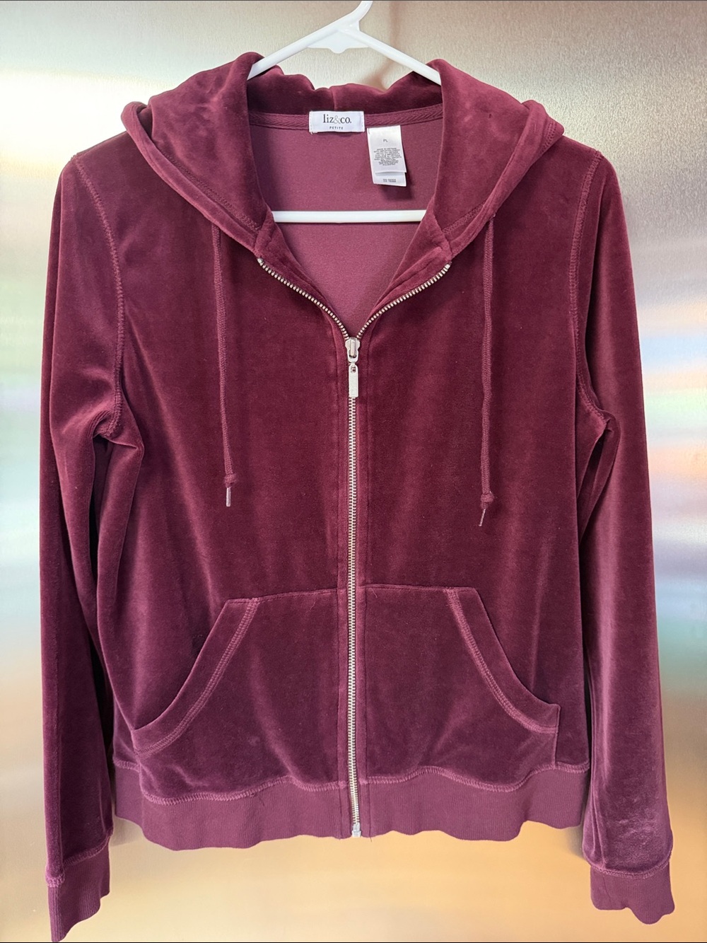 liz & co. Burgundy Velvet Zip-Up Hoodie with matching pants